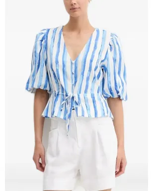 Pedro Del Hierro puff-sleeve striped top - Blue - サムネイル1