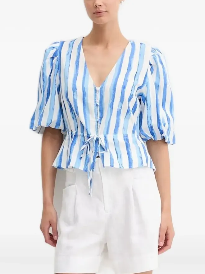 Pedro Del Hierro Pedro Del Hierro puff-sleeve striped top - Blueの商品画像