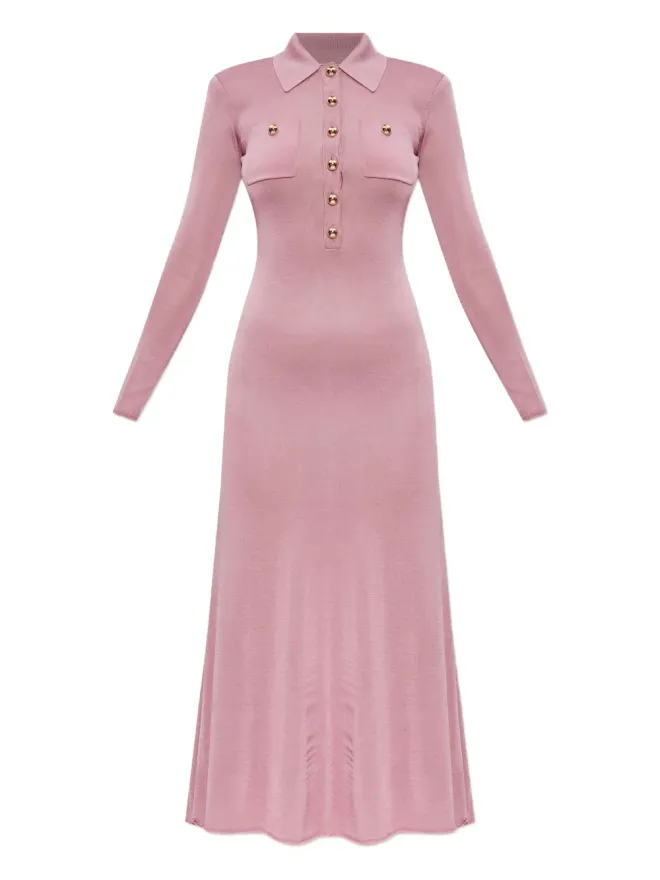 self-portrait Self-Portrait ポロネック長袖ボタンフロントドレス - ピンクの商品画像