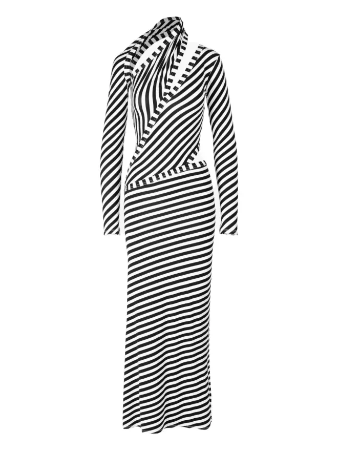 Ioana Ciolacu Ioana Ciolacu 斜めストライプのカットアウトマキシドレスの商品画像