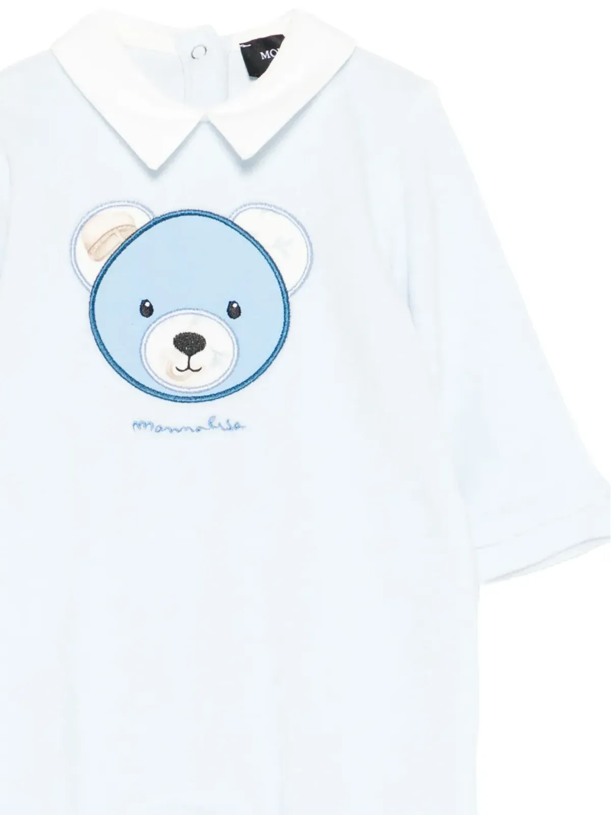 Monnalisa テディー刺繍入り 襟付きベビー ロンパース - Blue - 画像3