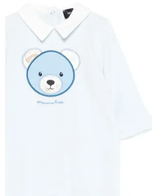 Monnalisa テディー刺繍入り 襟付きベビー ロンパース - Blue - サムネイル3