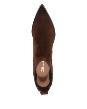 Santoni ポインテッドトゥ ブロックヒール ブーツ ブラウン - サムネイル4