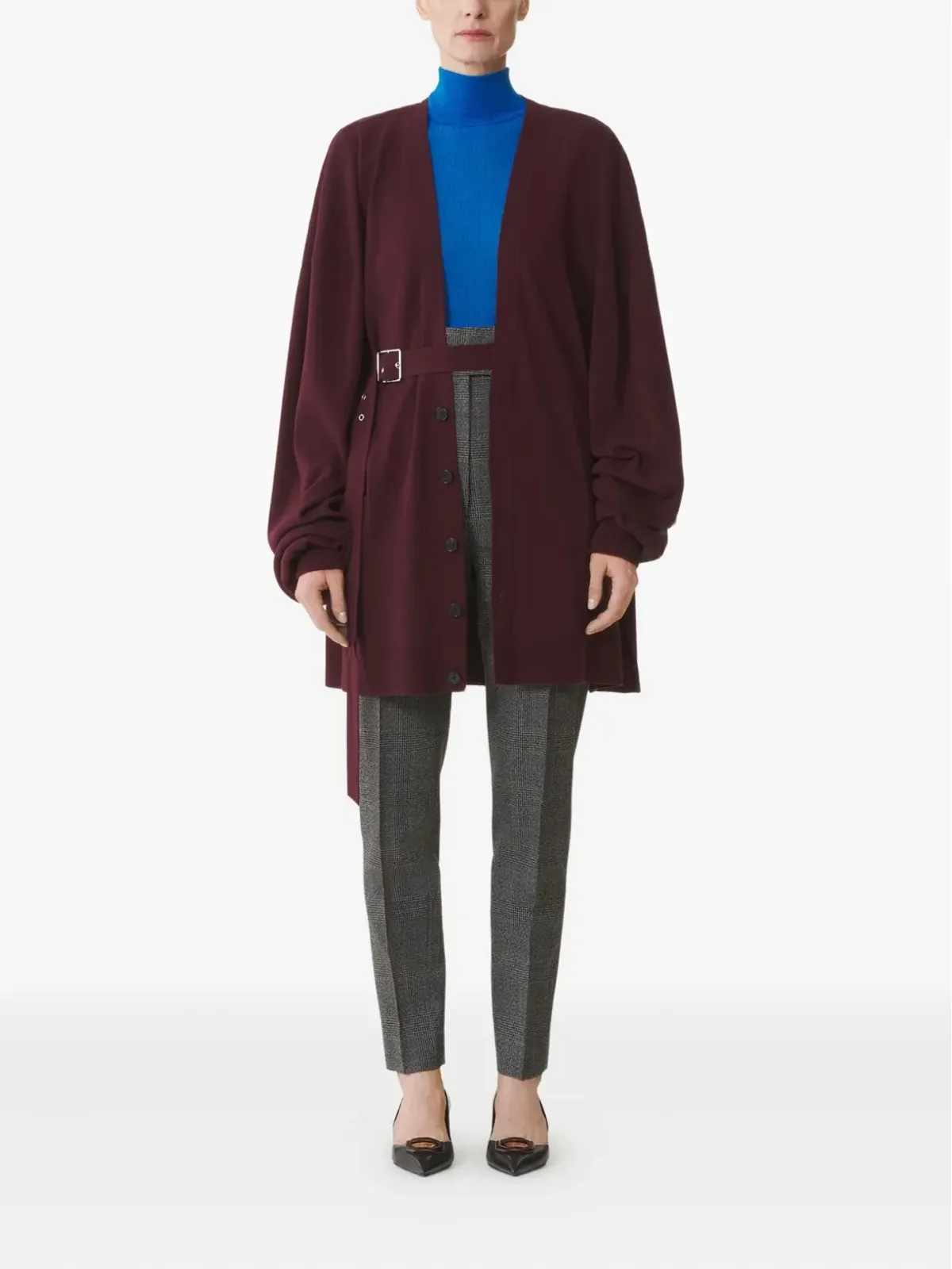Lanvin ベルト付き風船袖カーディガン - レッド - 画像2