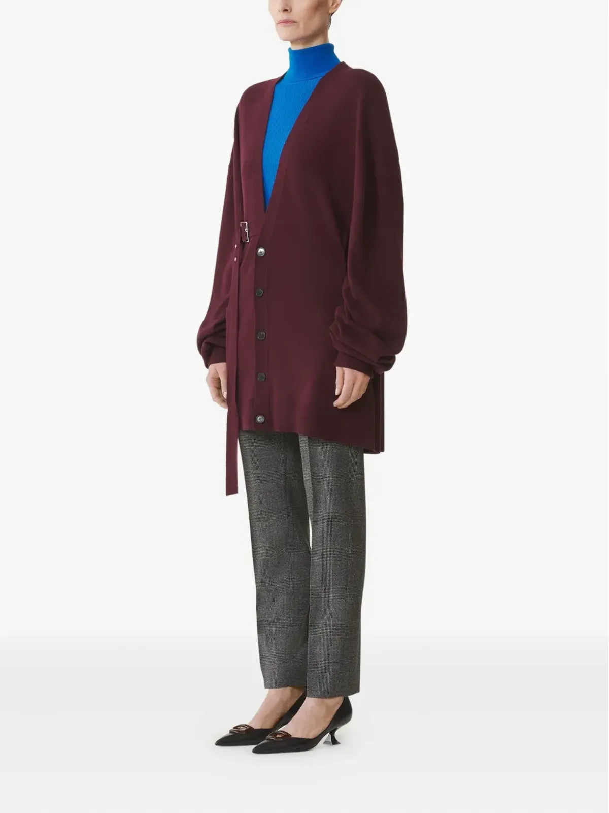 Lanvin ベルト付き風船袖カーディガン - レッド - 画像3