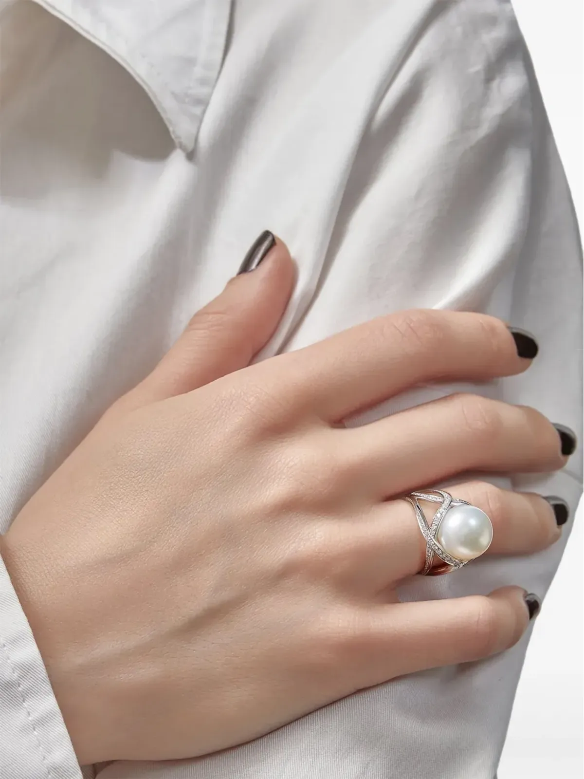Mikimoto 18Kホワイトゴールド Mコレクション パール＆ダイヤモンドリング - 画像2