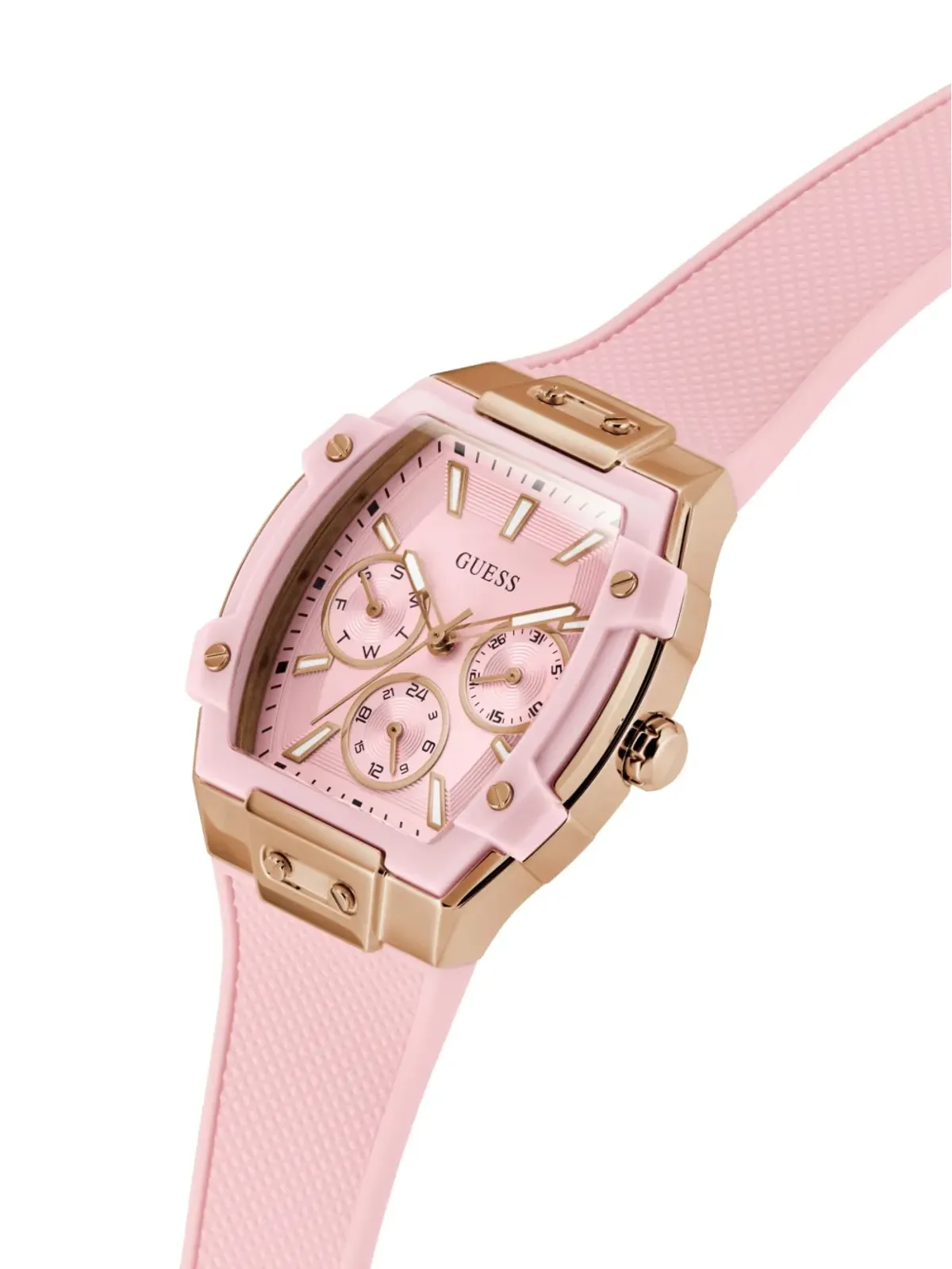 GUESS USA シリコンストラップ ローズゴールド スクエアケース ピンク - 画像3