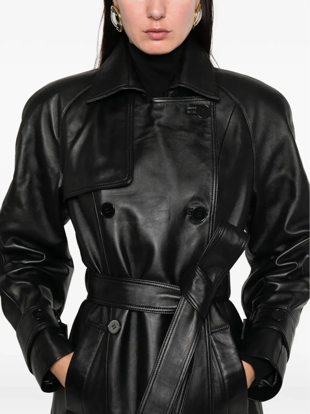 ducie Corrinボタン留めベルト付きレザートレンチコート - 画像5