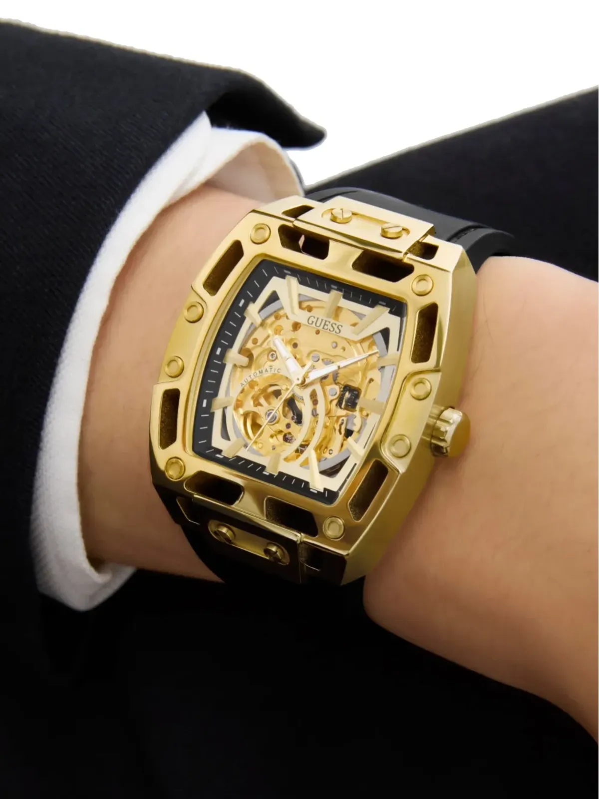 GUESS USA ゴールド スケルトン 自動巻 - 画像5