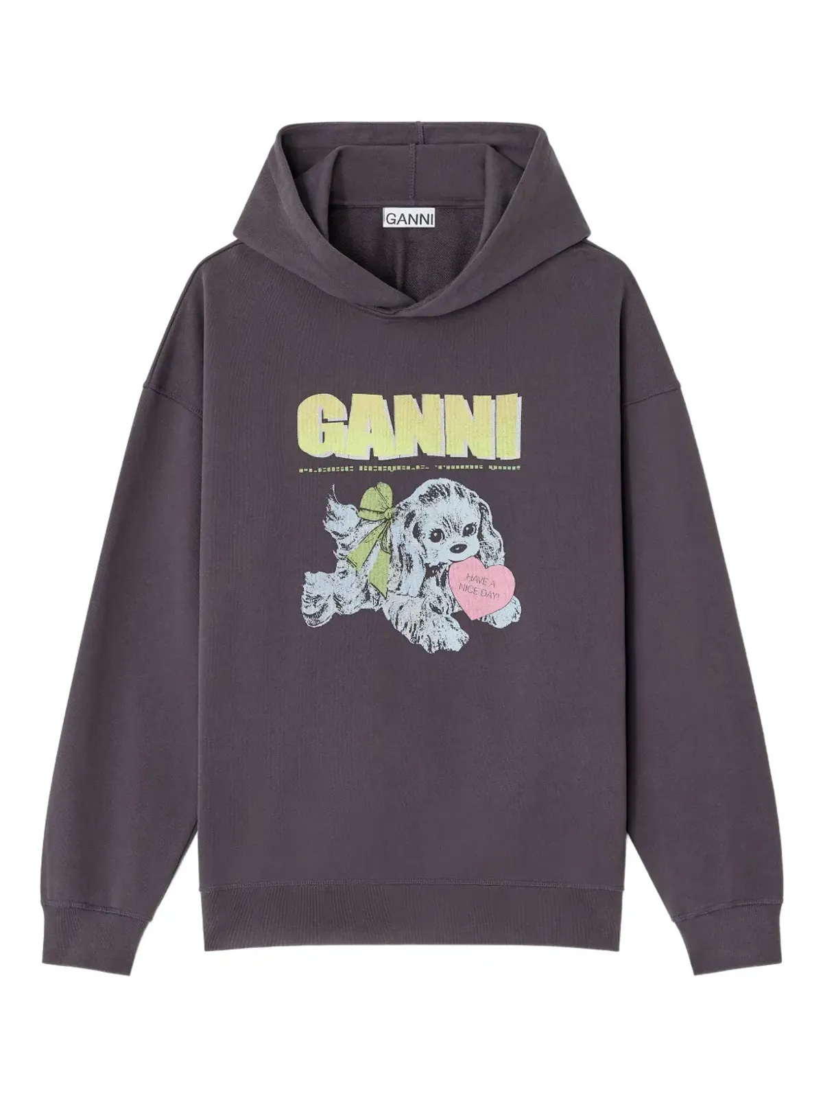 GANNI パピー柄フード付きスウェットシャツ - 画像1