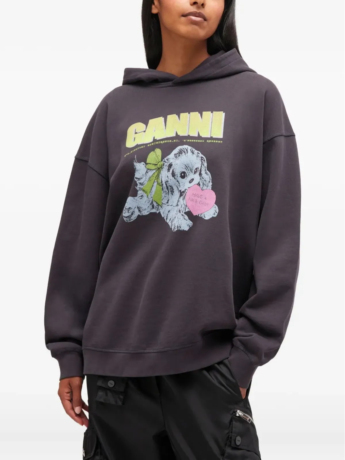 GANNI パピー柄フード付きスウェットシャツ - 画像3