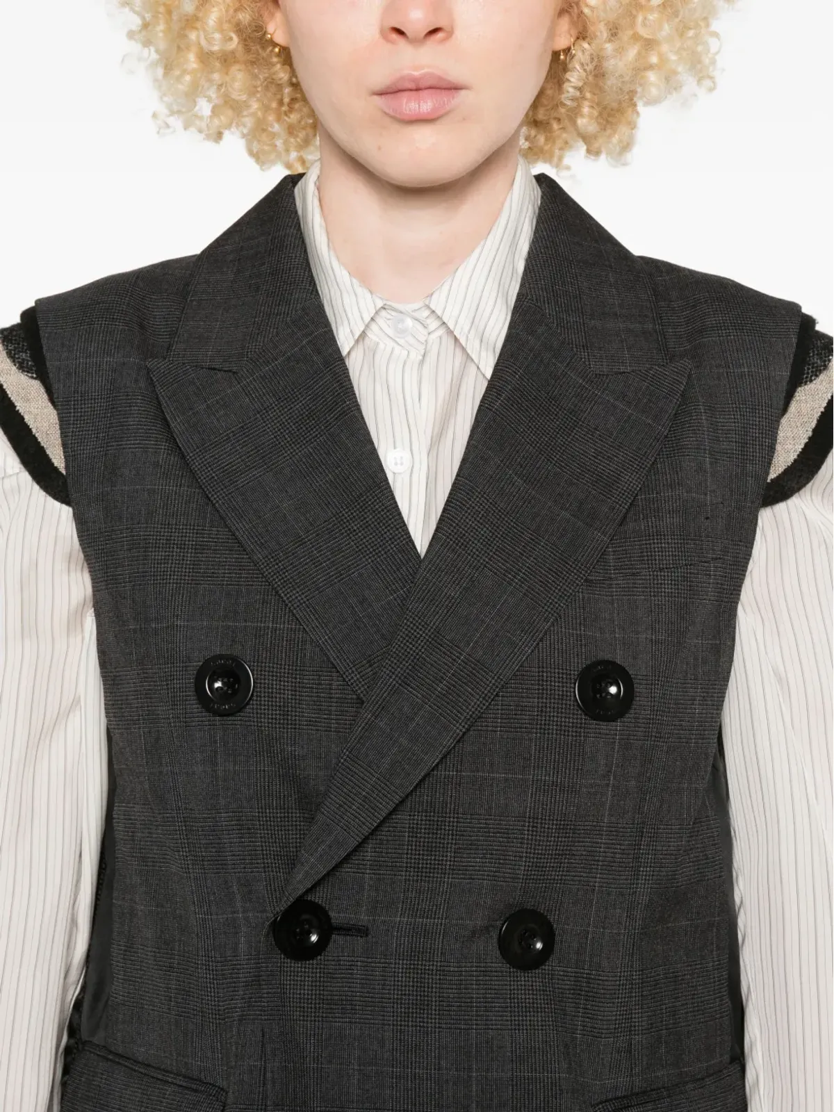 sacai グレン ダブルブレスト チェックベスト - 画像5