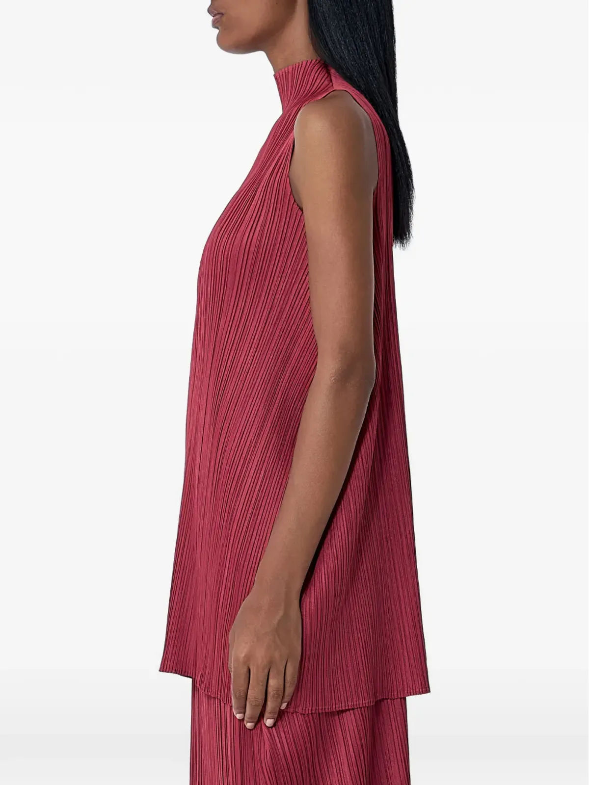 Pleats Please Issey Miyake プリーツスタンドカラー トップ - Red - 画像2