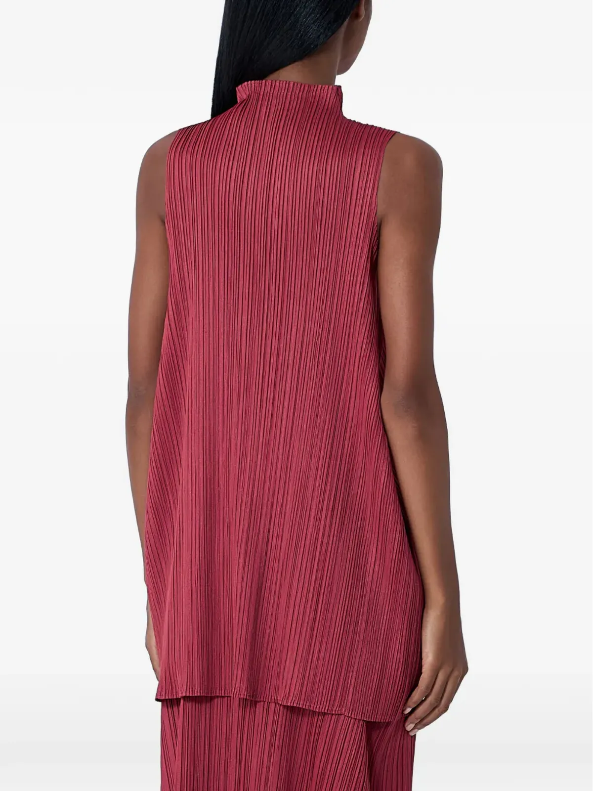 Pleats Please Issey Miyake プリーツスタンドカラー トップ - Red - 画像3