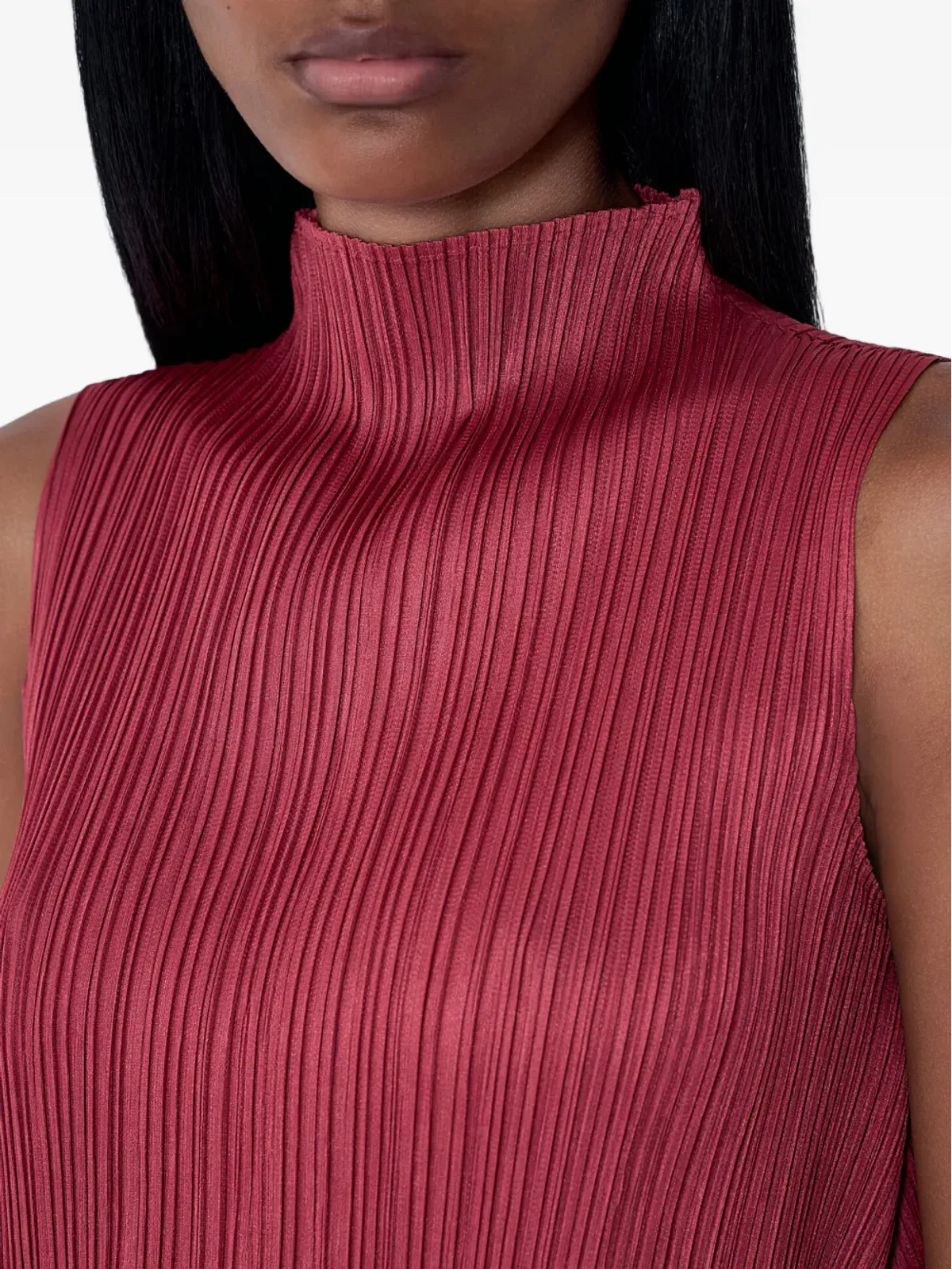 Pleats Please Issey Miyake プリーツスタンドカラー トップ - Red - 画像4