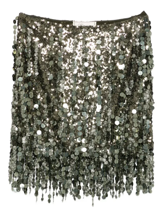 Blumarine Blumarine スパンコール付きフリンジミニスカート - Greenの商品画像