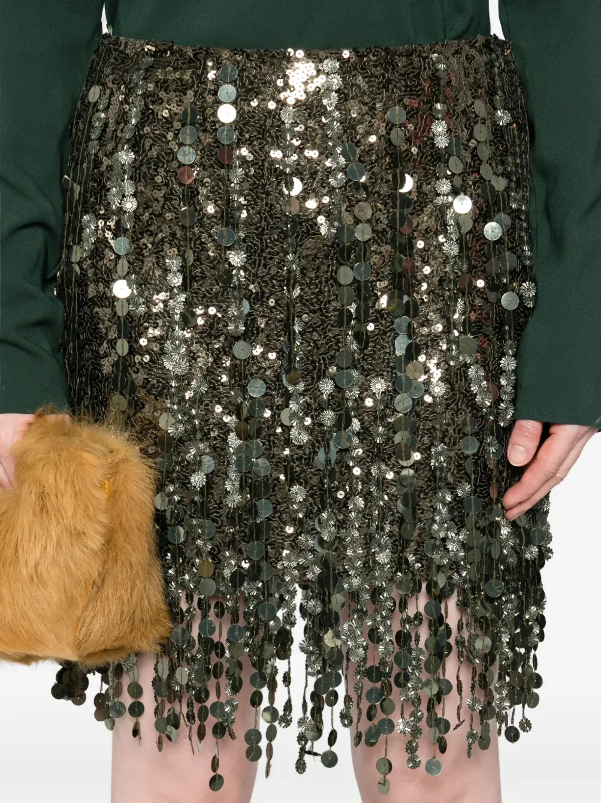 Blumarine スパンコール付きフリンジミニスカート - Green - 画像5