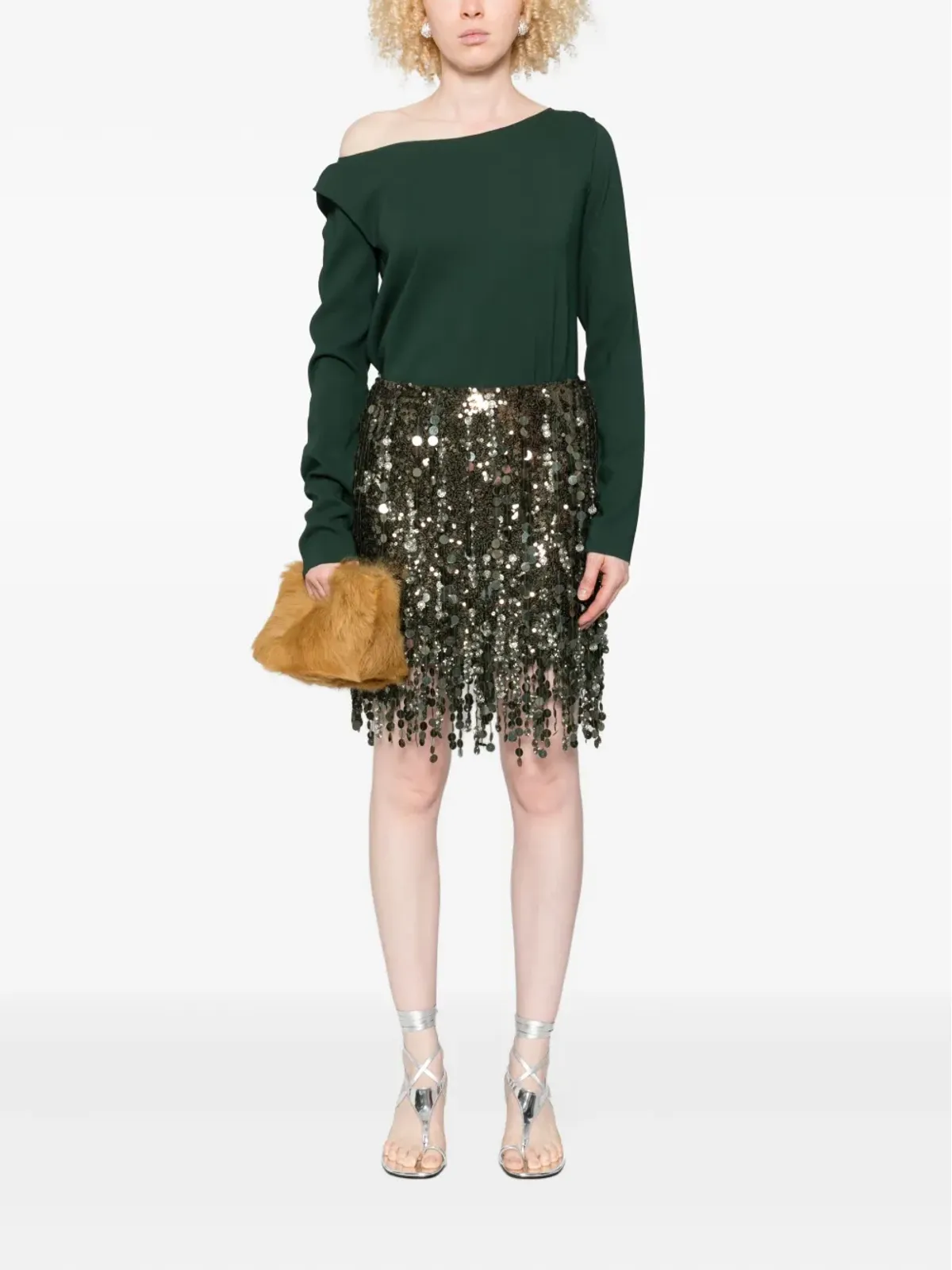 Blumarine スパンコール付きフリンジミニスカート - Green - 画像2