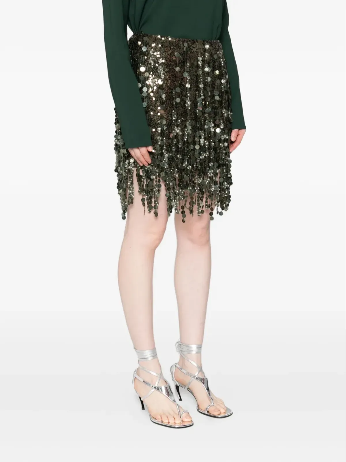 Blumarine スパンコール付きフリンジミニスカート - Green - 画像3