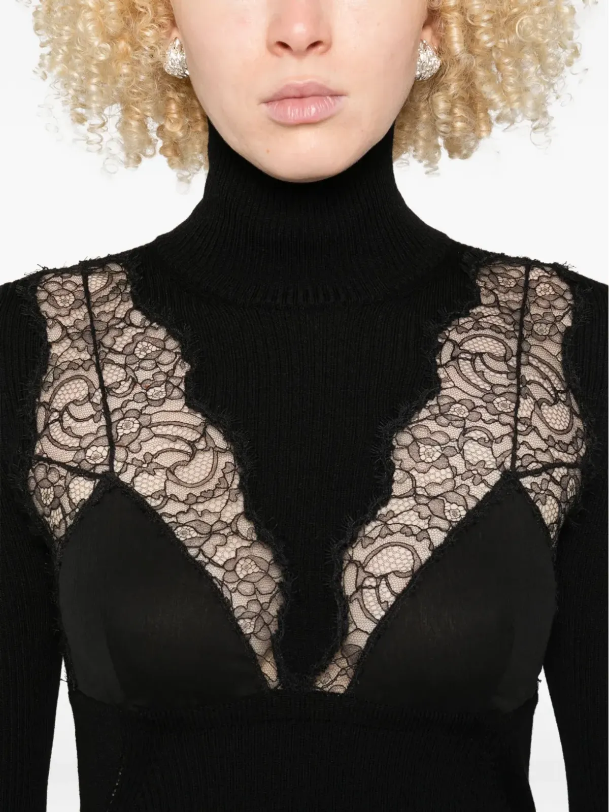 Blumarine レースインサート付きタートルネックセーター - 画像5