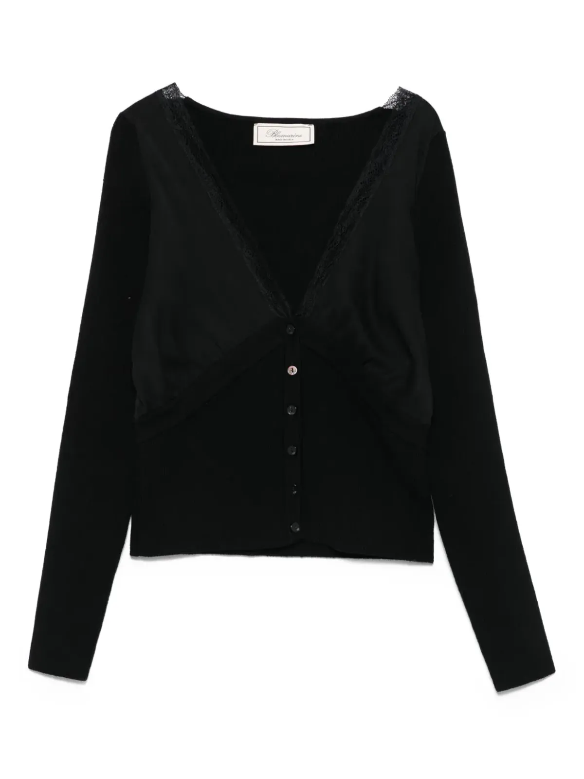 Blumarine レーストリムリブ編みカーディガン ブラック - 画像1