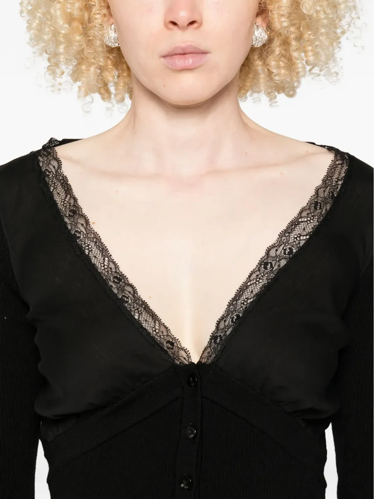 Blumarine レーストリムリブ編みカーディガン ブラック - 画像5