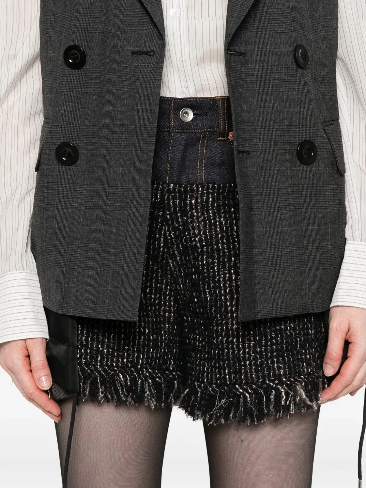 sacai フリンジツイードデニムショーツ - 画像5