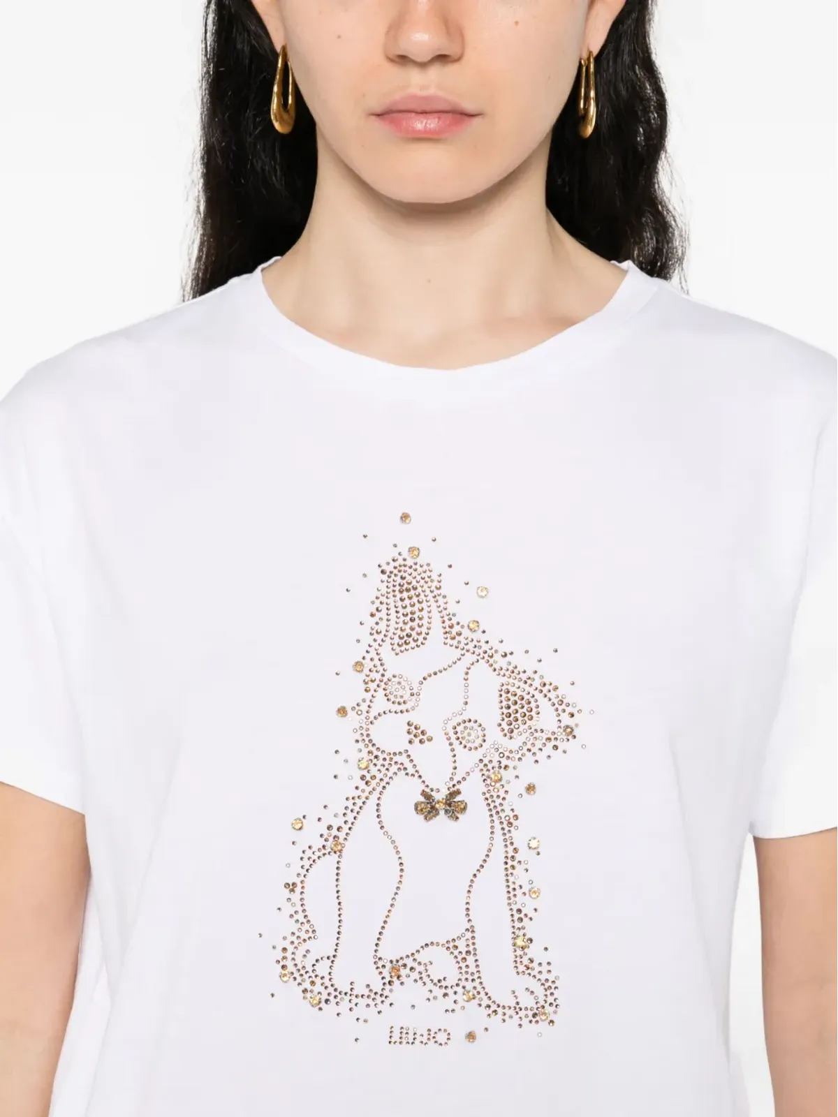 LIU JO 犬モチーフのクリスタル装飾Tシャツ - 画像5