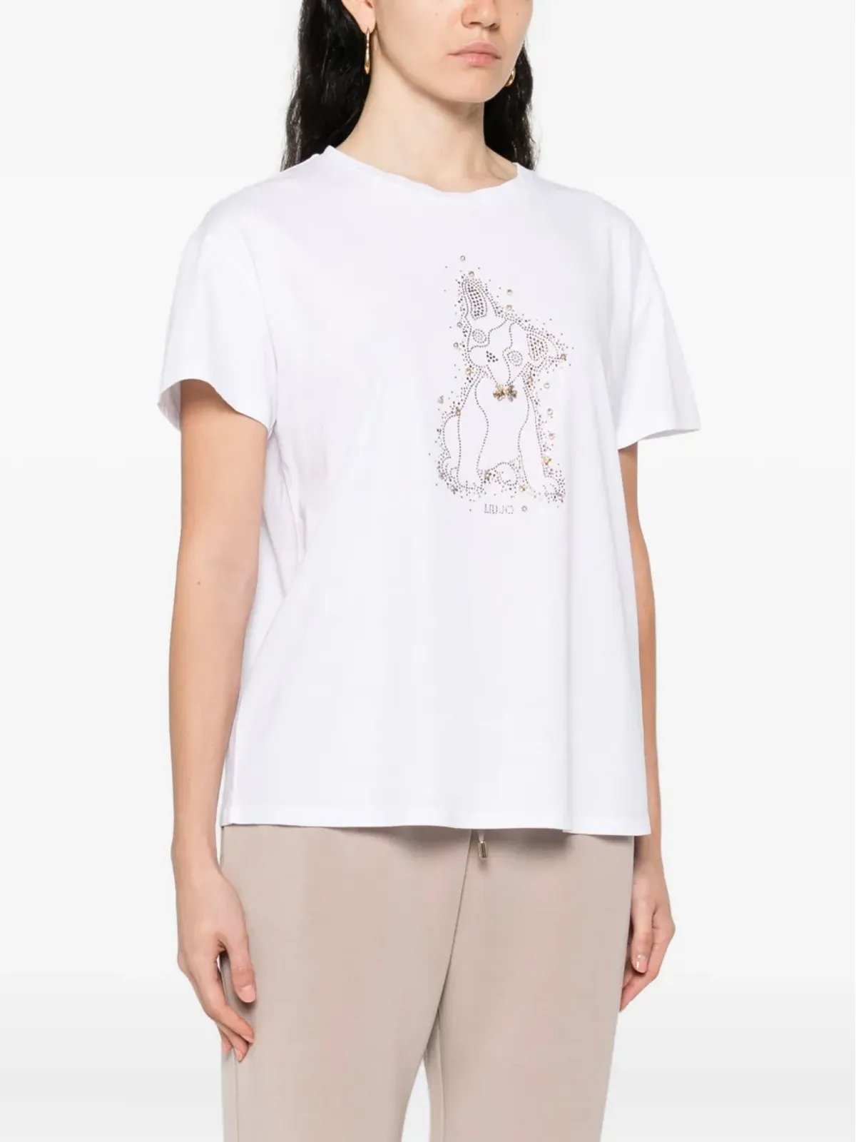 LIU JO 犬モチーフのクリスタル装飾Tシャツ - 画像3