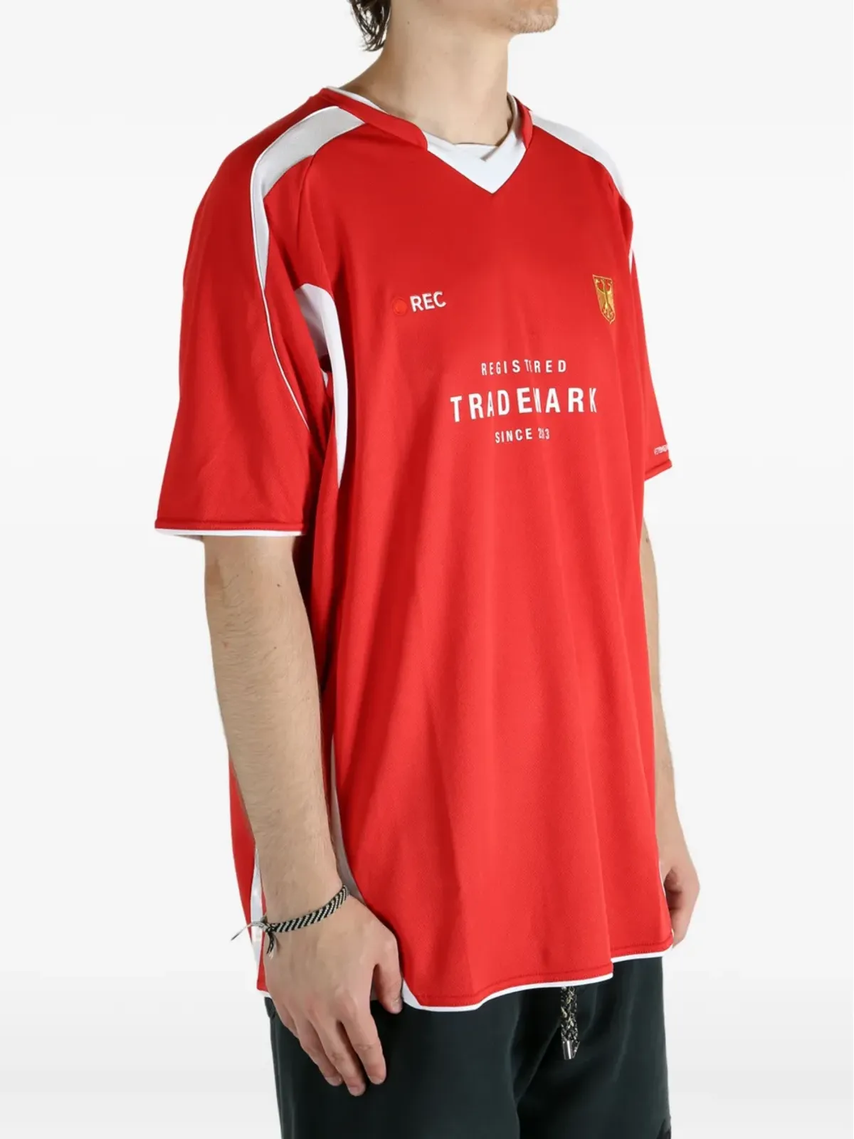 VETEMENTS パネルドVネックTシャツ - レッド - 画像3