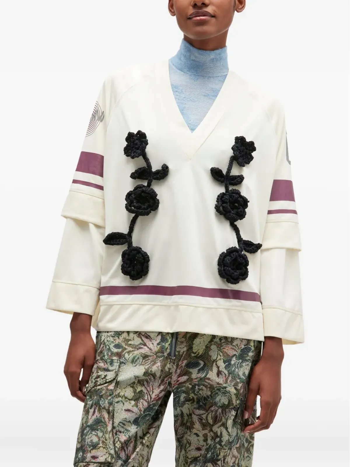 GANNI かぎ針編み花モチーフ入りジャージートップ - 画像3