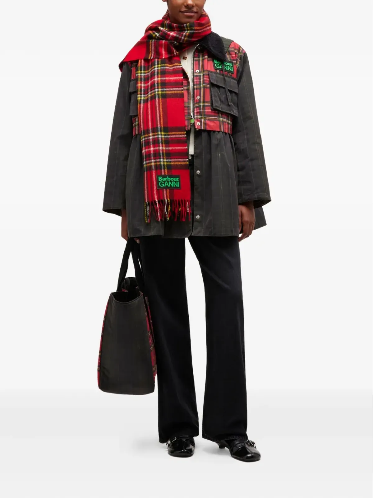 GANNI x Barbour タータン柄ペプラムコート - 画像2