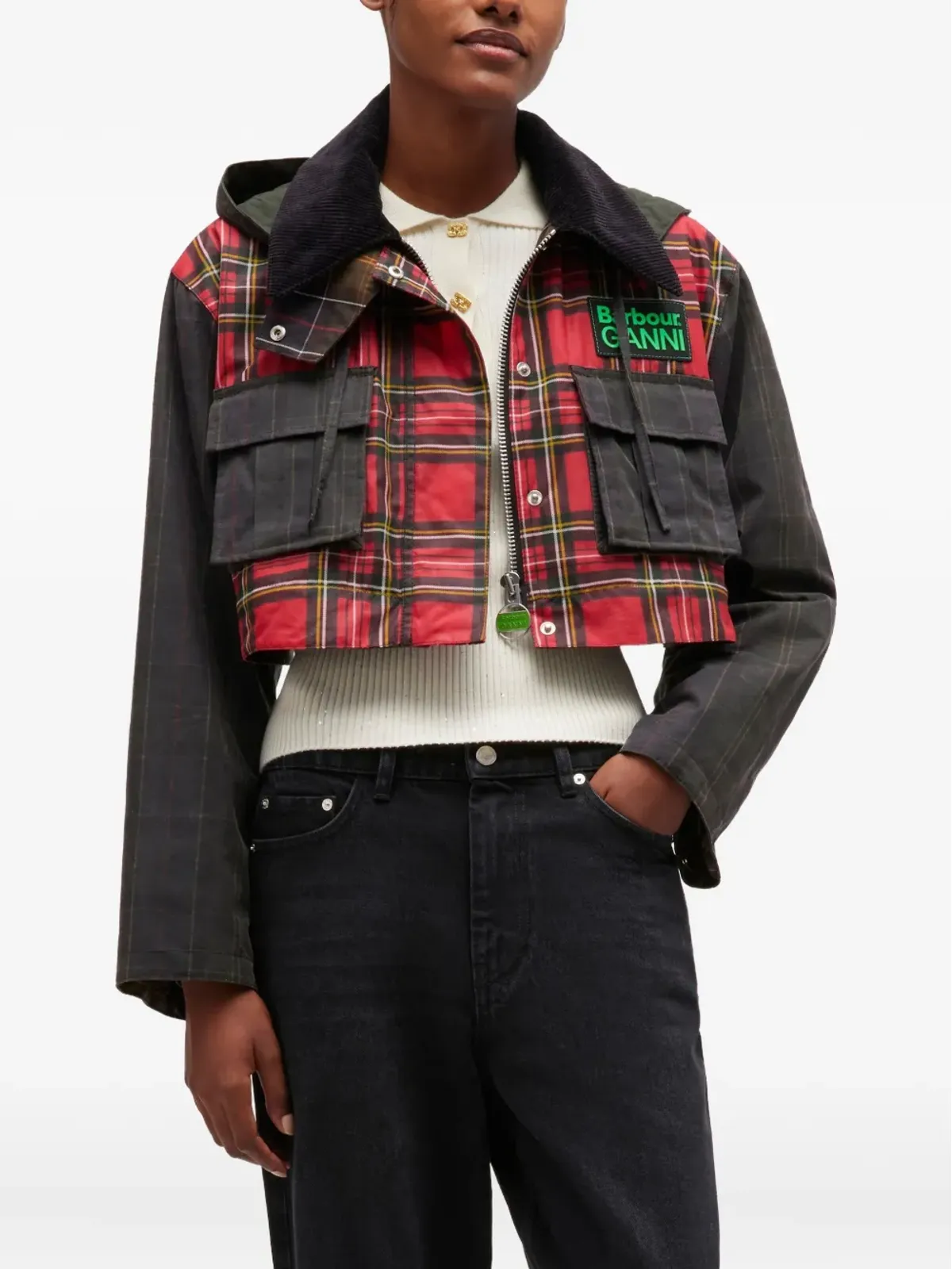 GANNI x Barbour タータン柄ペプラムコート - 画像4
