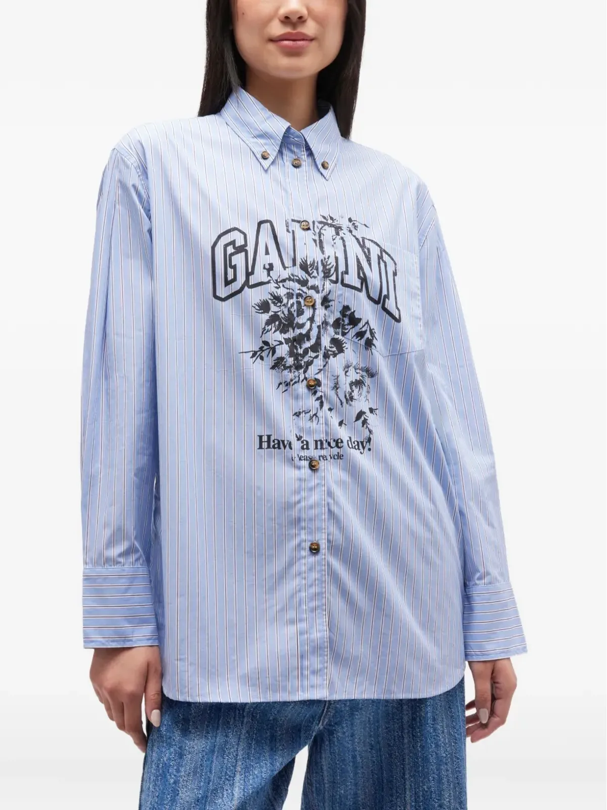 GANNI ストライプ柄グラフィックシャツ - 画像3