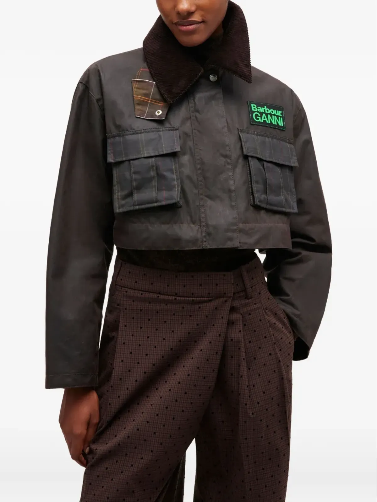 GANNI x Barbour tartan peplum jacket - Brown - 画像4