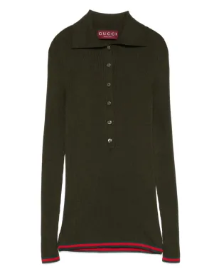 Gucci リブ編みポロトップ - グリーン - サムネイル1
