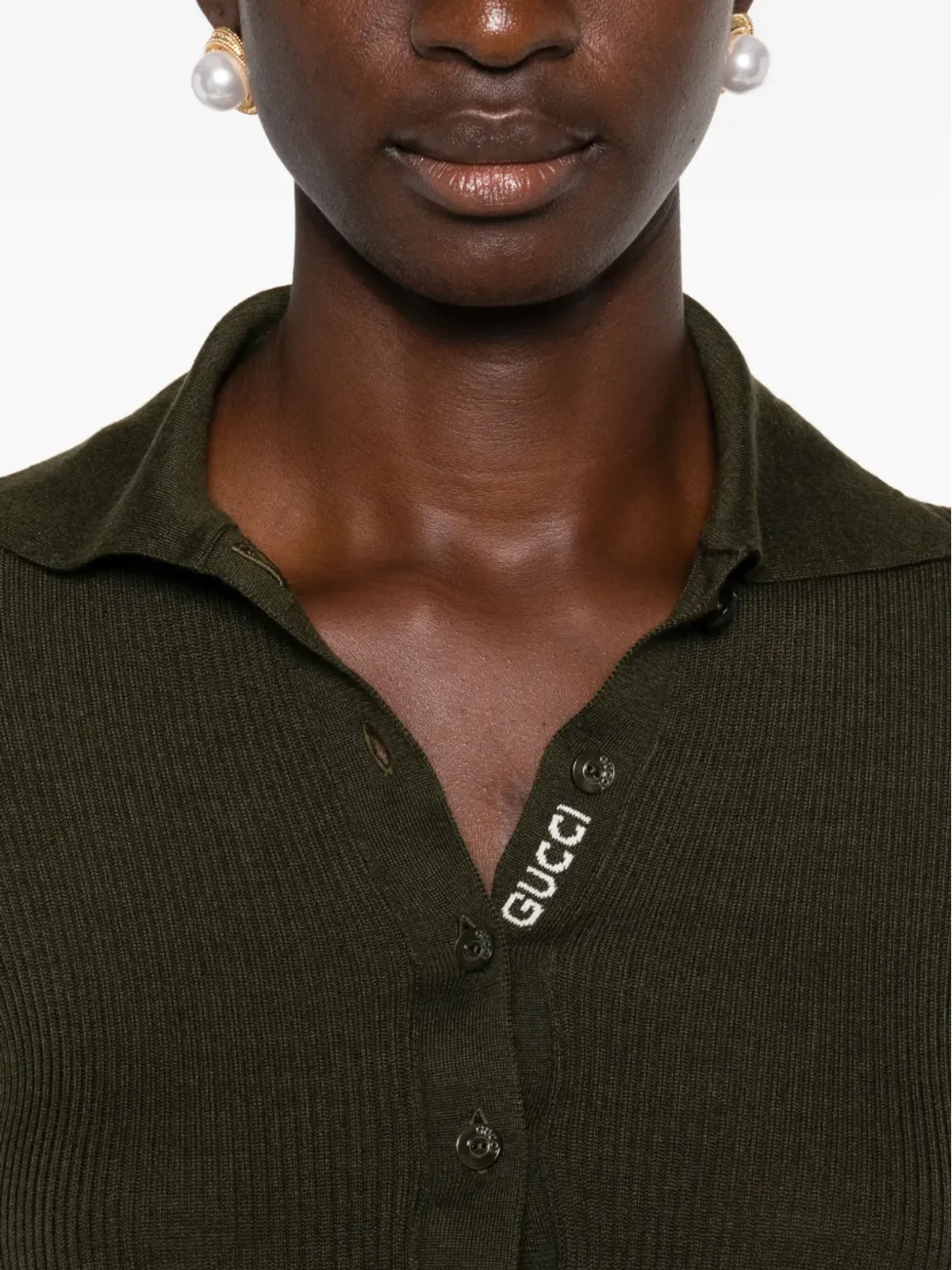Gucci リブ編みポロトップ - グリーン - 画像5