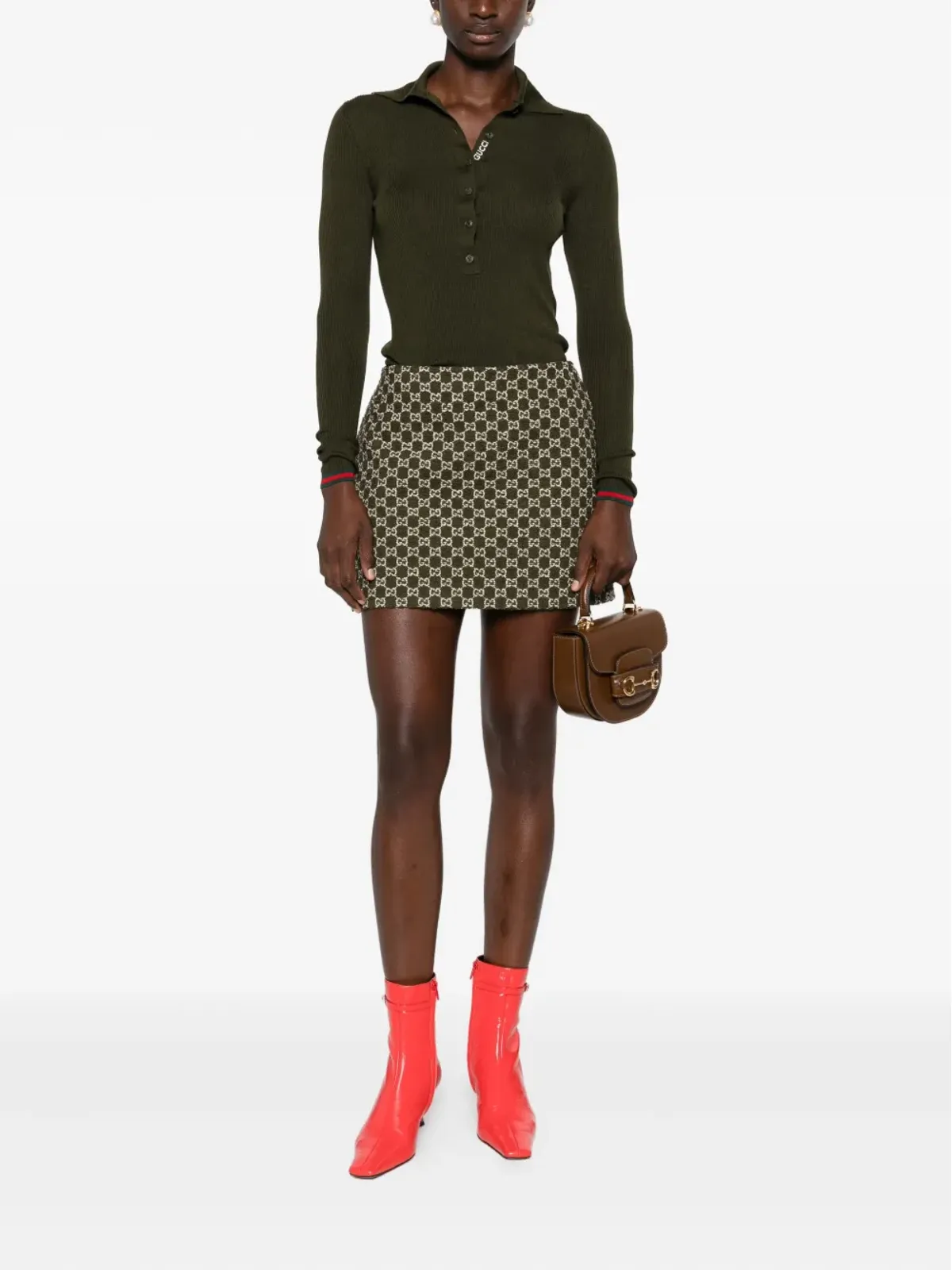 Gucci リブ編みポロトップ - グリーン - 画像2