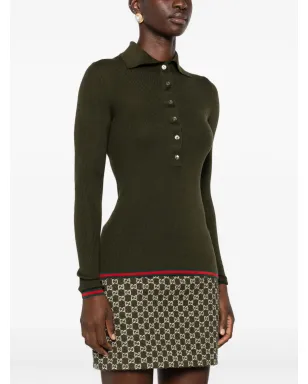 Gucci リブ編みポロトップ - グリーン - サムネイル3