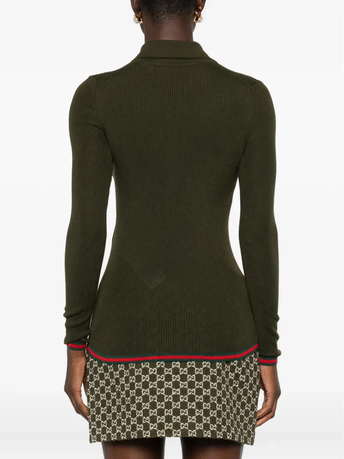 Gucci リブ編みポロトップ - グリーン - 画像4