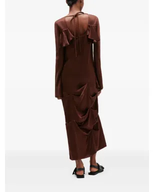 GANNI フリル付きマキシドレス - ブラウン - サムネイル3