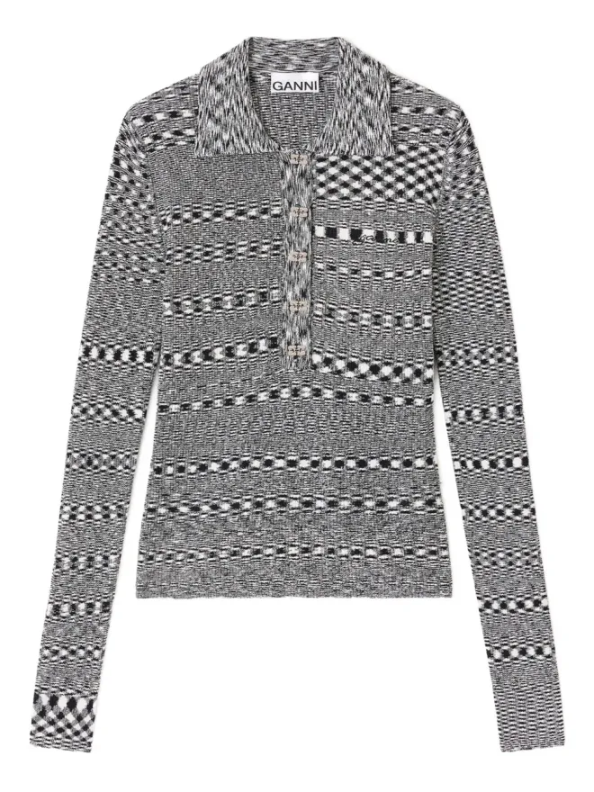 Ganni GANNI スペースダイチェック ポロネックトップの商品画像