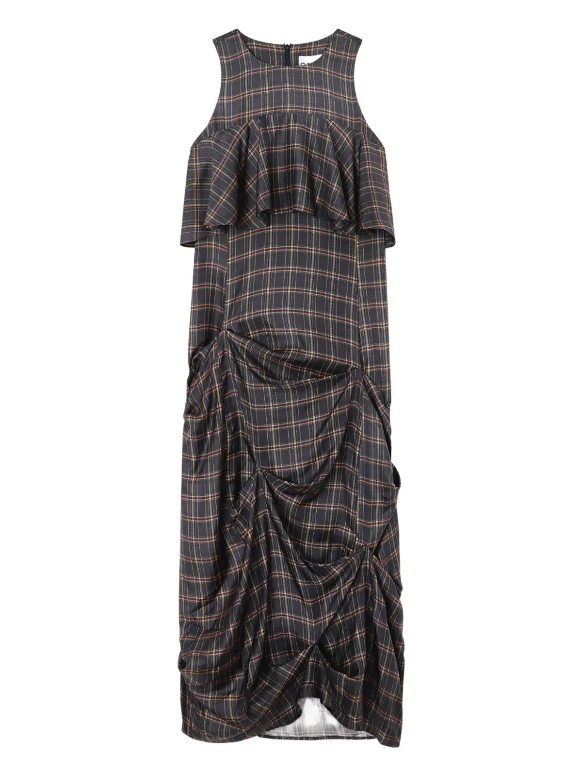 GANNI ruffled checked midi dress - Grey - 画像1