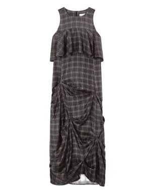 GANNI ruffled checked midi dress - Grey - サムネイル1