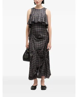 GANNI ruffled checked midi dress - Grey - サムネイル2