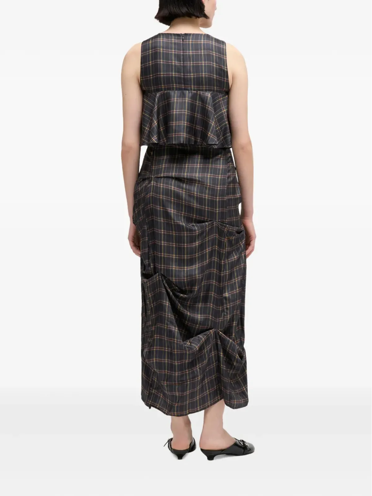 GANNI ruffled checked midi dress - Grey - 画像3