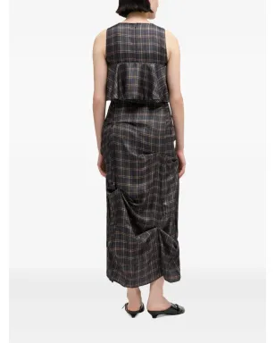 GANNI ruffled checked midi dress - Grey - サムネイル3