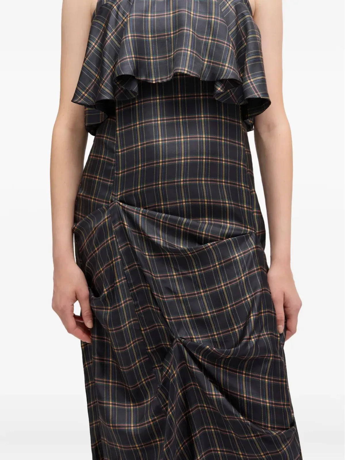 GANNI ruffled checked midi dress - Grey - 画像4
