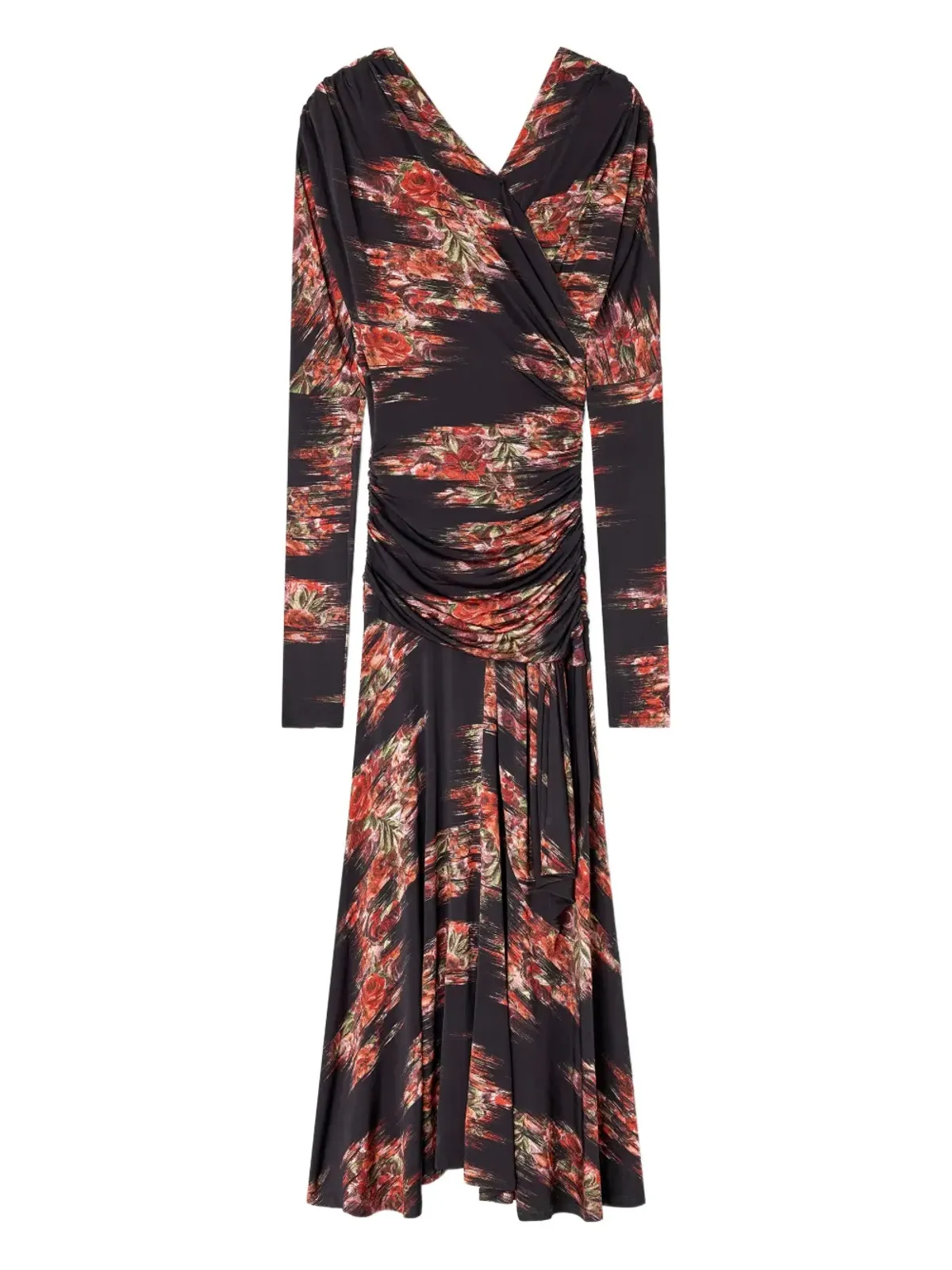 GANNI floral-print ruched midi dress - Black - 画像1