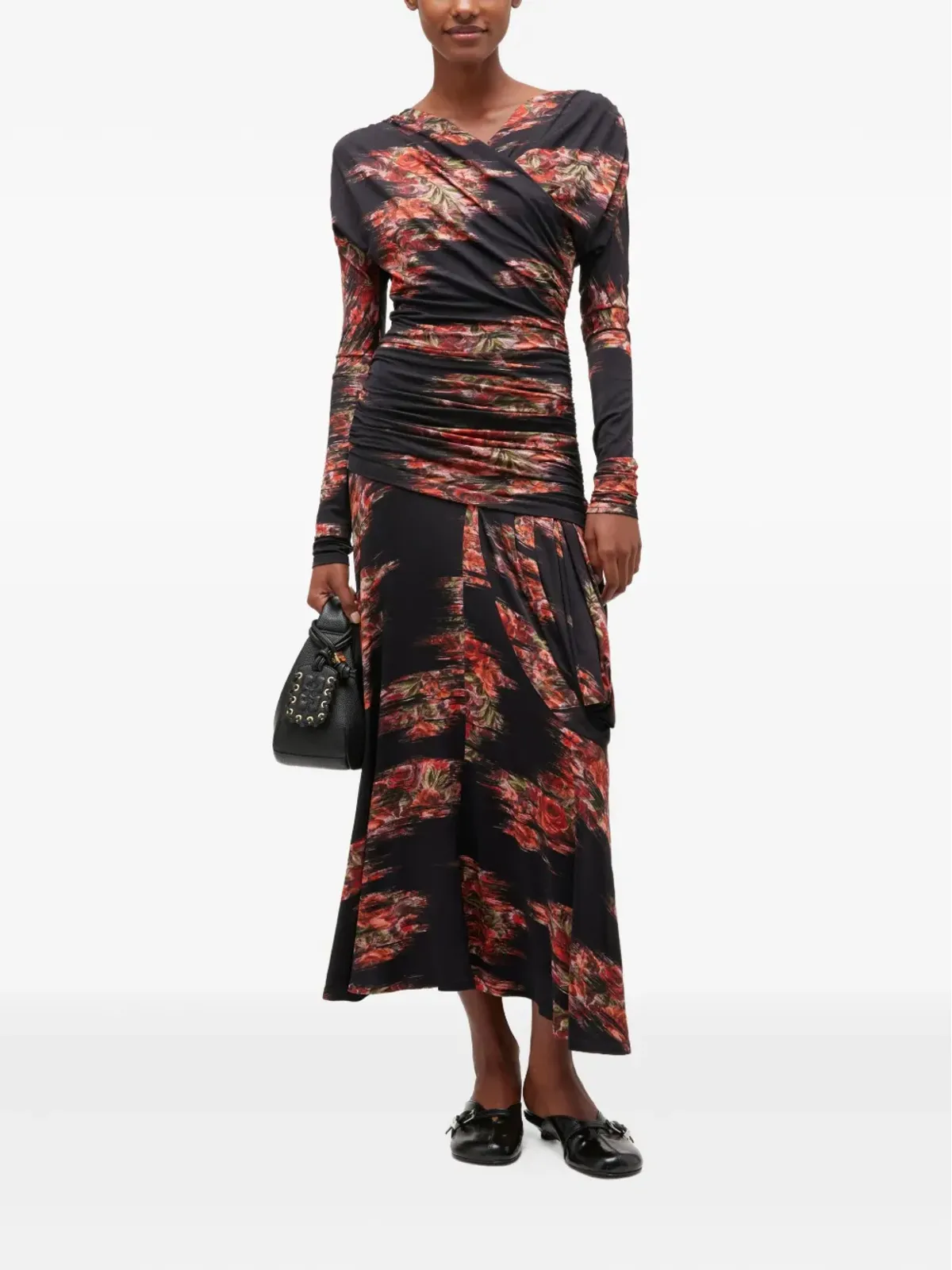 GANNI floral-print ruched midi dress - Black - 画像2
